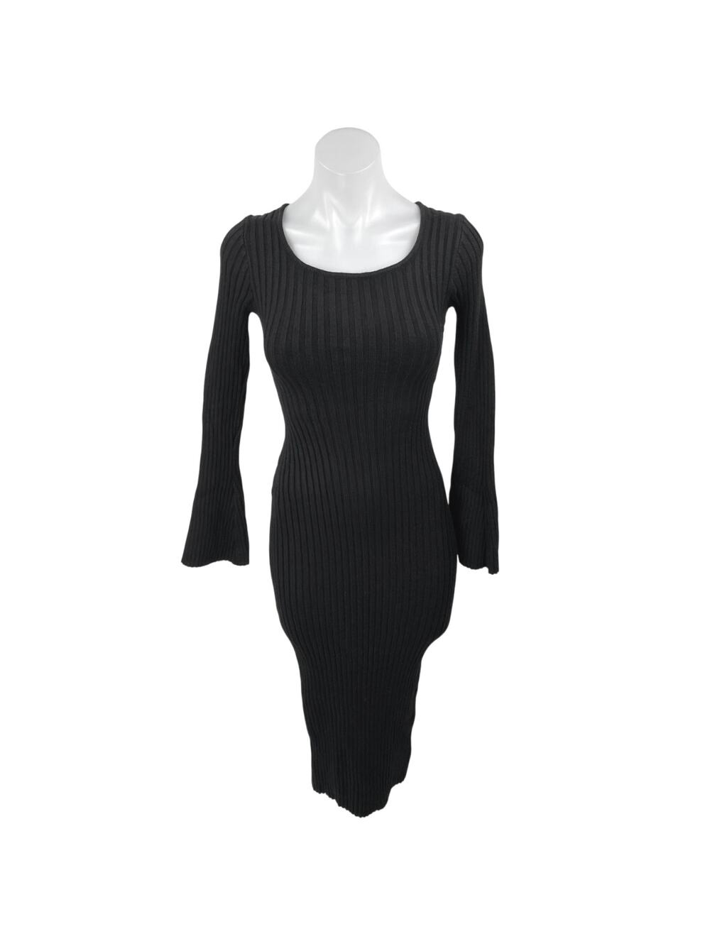 NEW 12TH Tribe Black Rib Knit Cutout Long Sleeve Midi Bodycon Sweater Dress XS